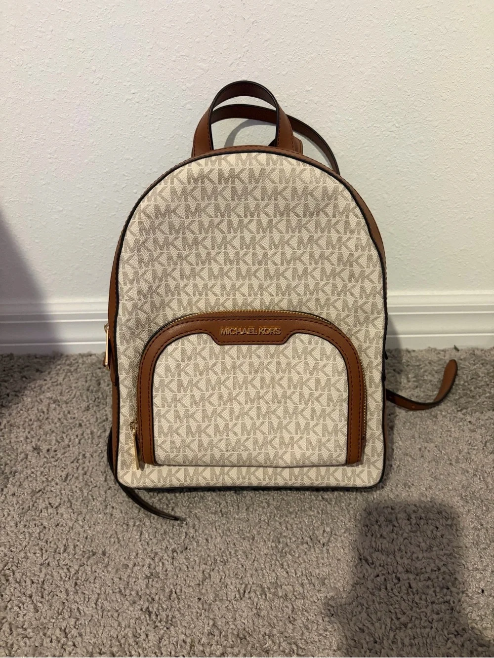 Michael Kors Cream & Brown Signature Mini Backpack
